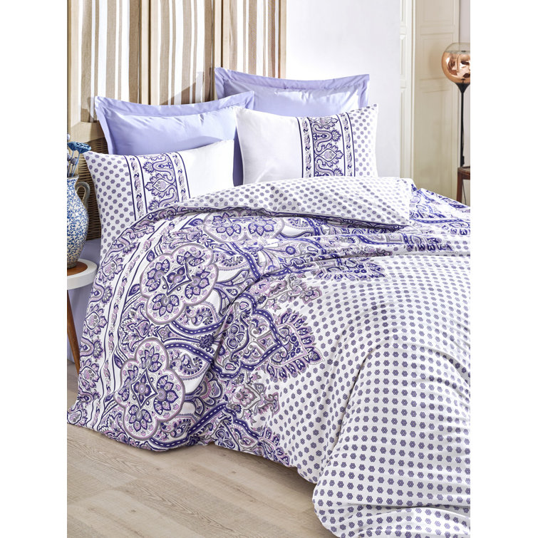 Ophelia & Co. Heckler Lilac/White 100 Cotton Duvet Cover Set Wayfair